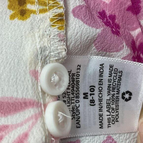 TIME and Tru Pink Floral Button Down‎ Blouse M - Picture 3 of 4